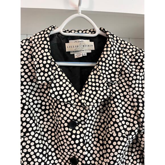 Lillie Rubin Vintage Silk Polka Dot Skirt Suit Set Sz 6 Black White Ruffle Hem - Picture 5 of 16